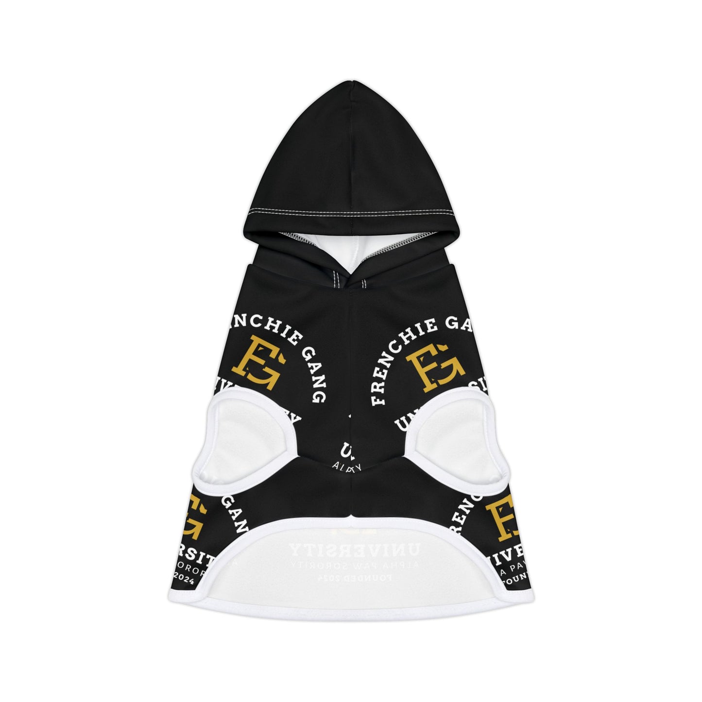 Frenchie Gang University Pet Hoodie — Black Logo Hooded Dog Sweatshirt