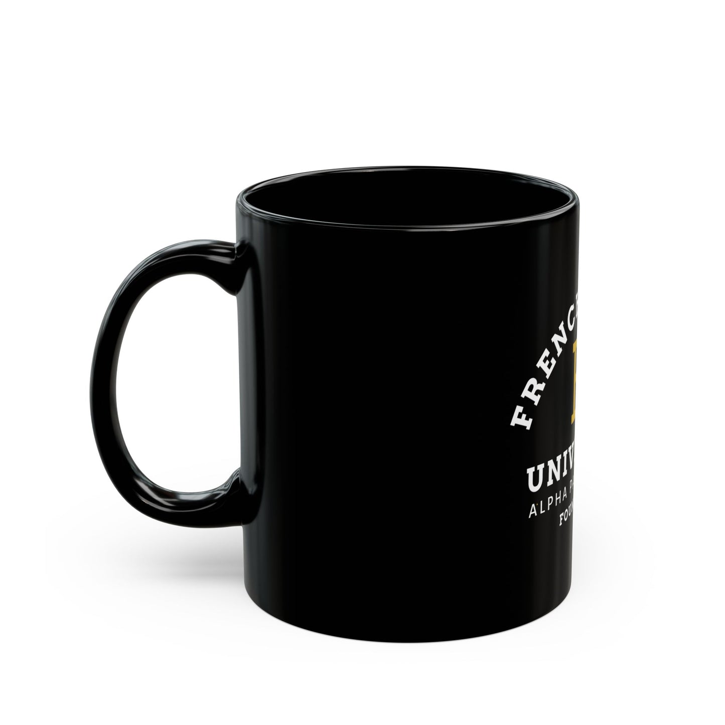 Frenchie Gang University Mug — 'Alpha Paw Sorority' Black Ceramic Coffee Cup