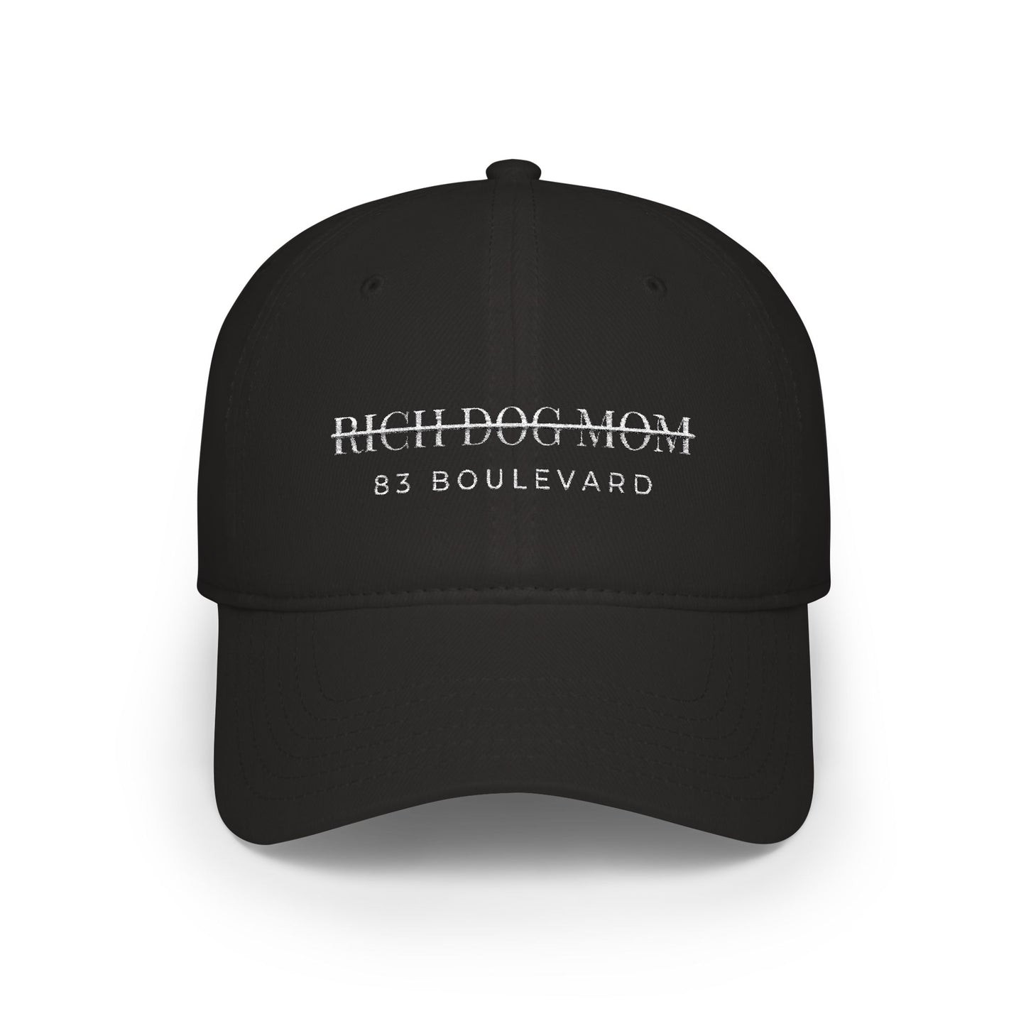 Low Profile Baseball Cap — "Rich Dog Mom" Crossed-Out Embroidered Streetwear Hat