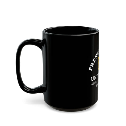 Frenchie Gang University Mug — 'Alpha Paw Sorority' Black Ceramic Coffee Cup