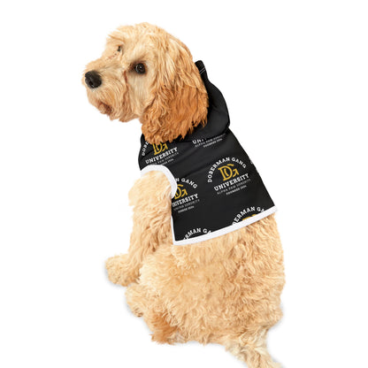 Doberman Gang University Pet Hoodie — Black Logo Hooded Dog Sweatshirt