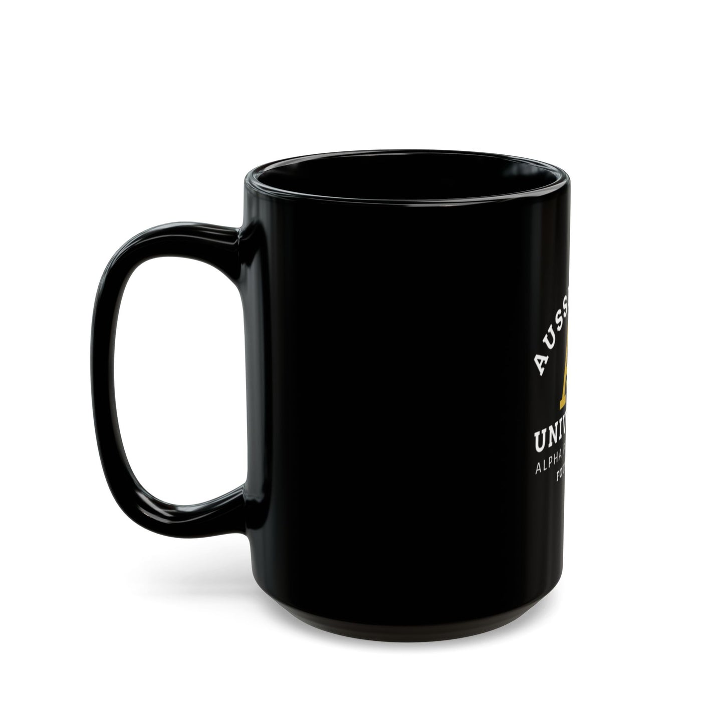 Aussie Gang University Black Coffee Mug — 'Alpha Paw Sorority' College Crest 11oz/15oz