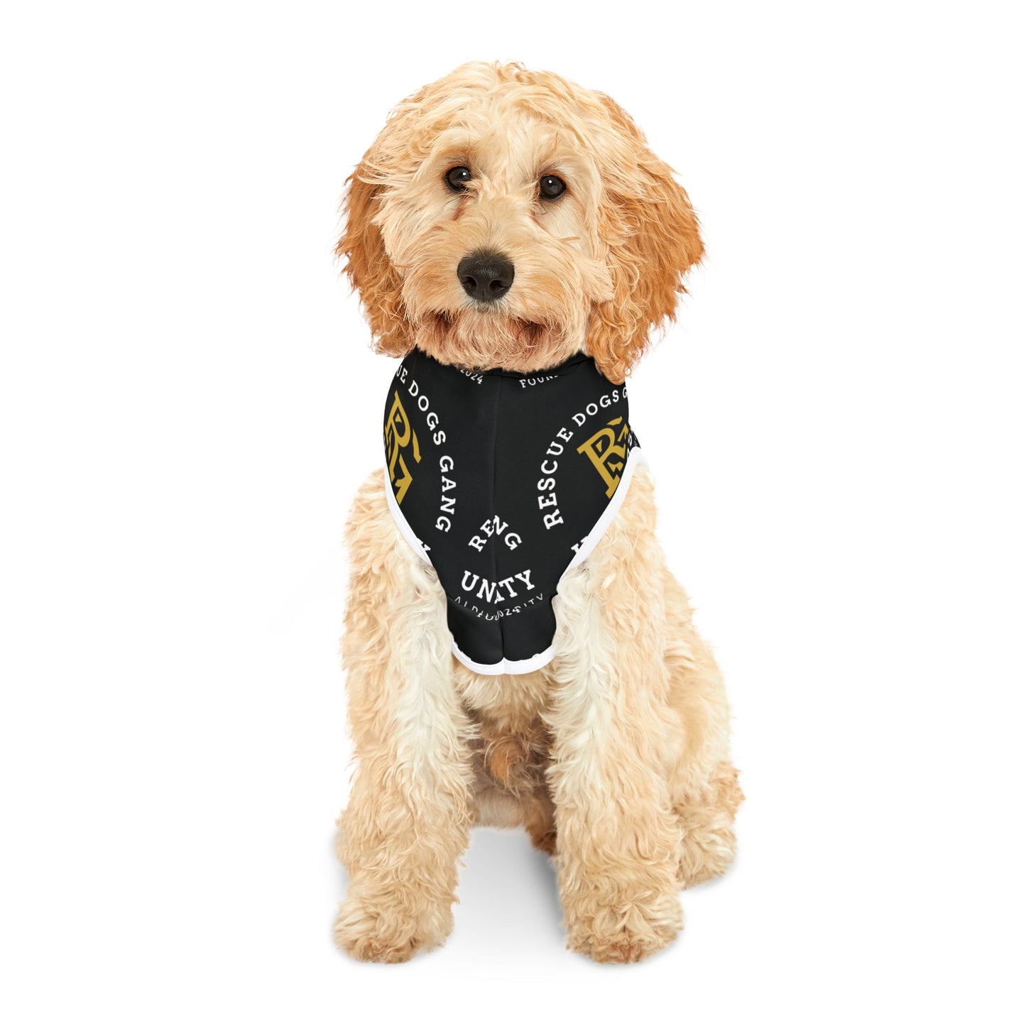 Rescue Dogs University Pet Hoodie — Black Dog Hoodie with 'Rescue Dogs Gang' Logo