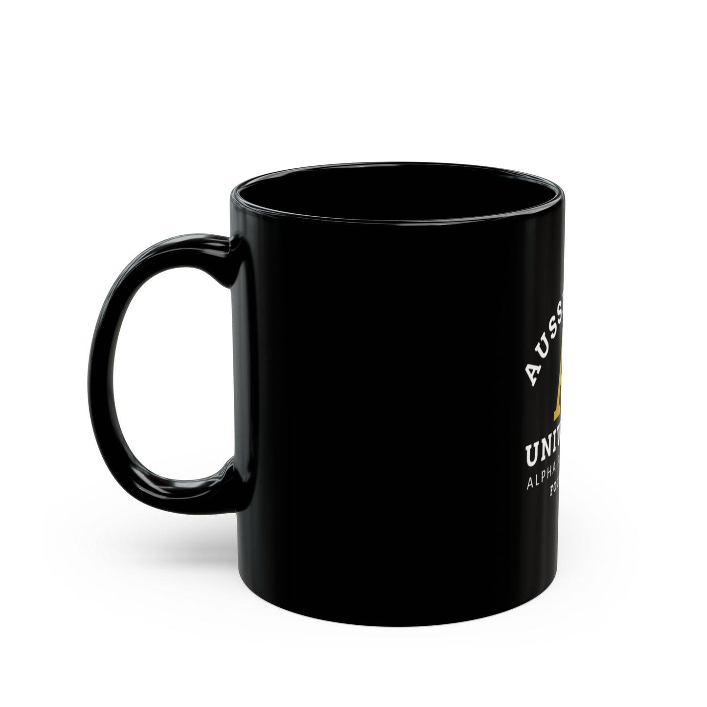 Aussie Gang University Black Coffee Mug — 'Alpha Paw Sorority' College Crest 11oz/15oz