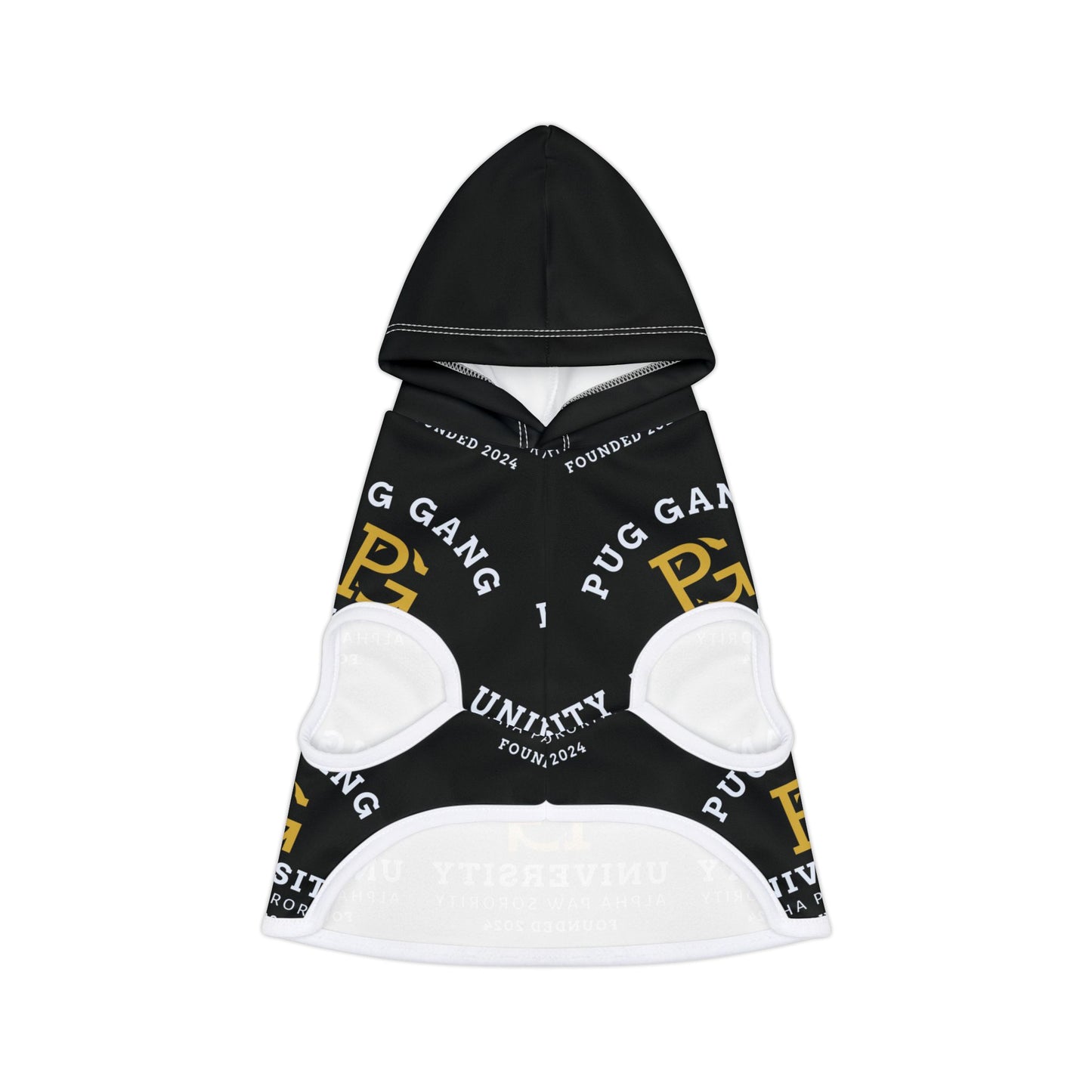 Pug Gang University Pet Hoodie — Black Campus-Style Dog Hoodie