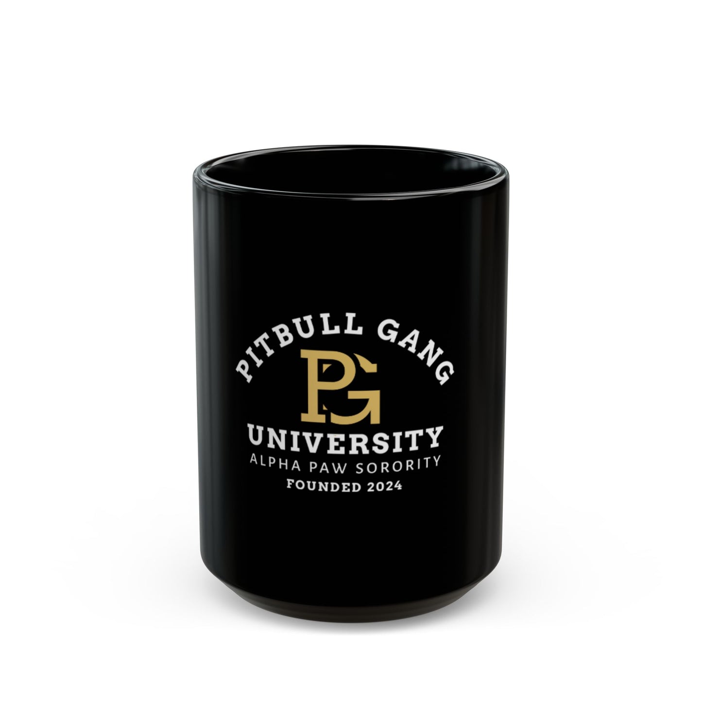 Pitbull Gang University Black Coffee Mug – 'Alpha Paw Sorority' 11oz/15oz
