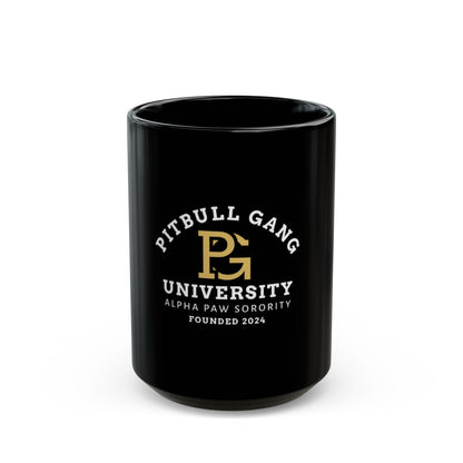 Pitbull Gang University Black Coffee Mug – 'Alpha Paw Sorority' 11oz/15oz