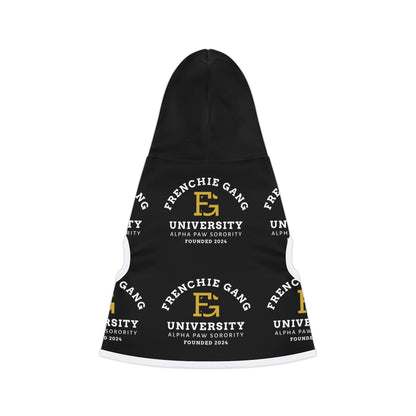Frenchie Gang University Pet Hoodie — Black Logo Hooded Dog Sweatshirt